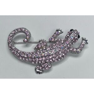 Pink Rhinestone Lizard Brooch with Secure Pin Clasp Fashion Jewelry